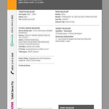 Altus Fırın Kurulumunda Ekstra Ücret Şoku