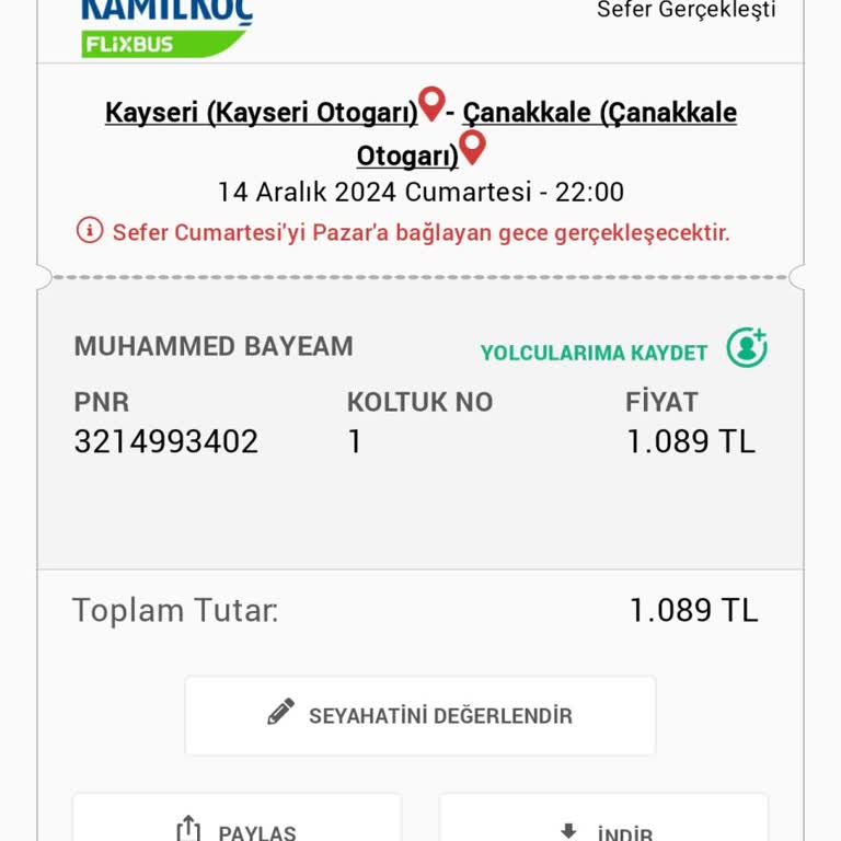 Kaçırılan Otobüs Seferi İçin Ücret İadesi Talebi