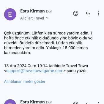 Travel Town Etkinlik Ödüllerim Kayboldu