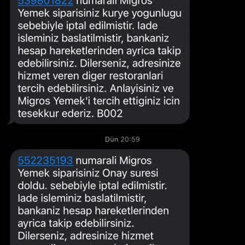 Migros Online Yemek Siparişlerinde Sürekli İptal Sorunu