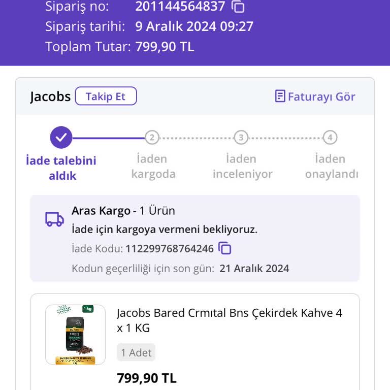 Eksik Gönderilen Kahve Siparişi Ve Yetersiz Destek