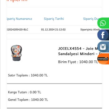 Teslim Edilmeyen Mama Sandalyesi Ve İade Talebi