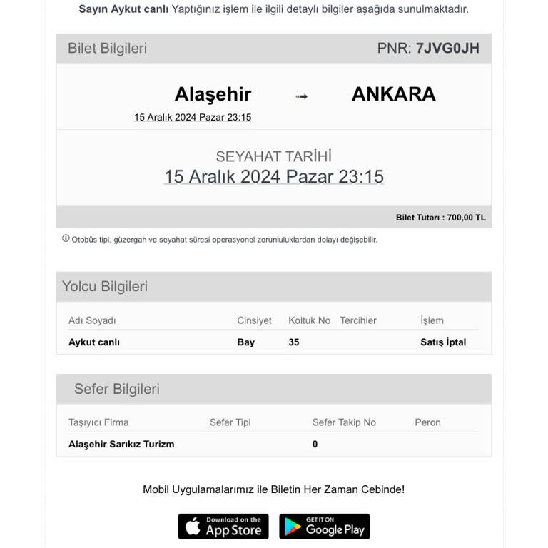 Bilet İptali Ve Mağduriyet Yaşadım