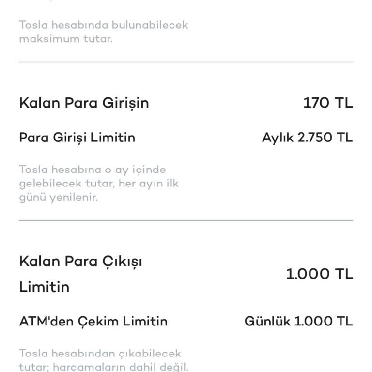 Tosla Hesabımda Yetersiz Para Yatırma Limiti Mağduriyeti
