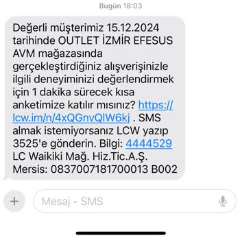 LCW'den İzmir'de Yapmadığım Alışveriş İçin Gelen Mesaj Şaşkınlığı