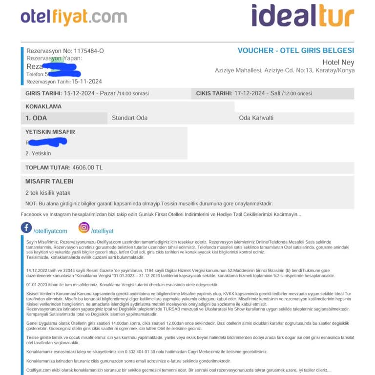 Rezervasyon İptali Ve Alternatif Otel Sorunu