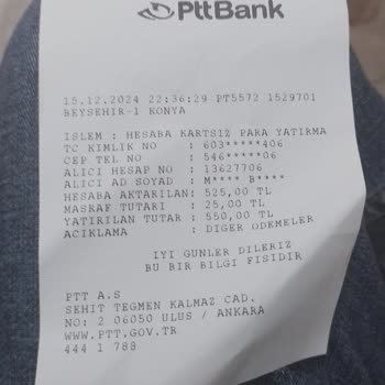 PTT Bankamatik İşleminde Yanlış Hesaba Para Transferi