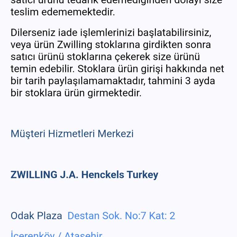 Zwilling Ürün Değişimi Beklerken Hayal Kırıklığı