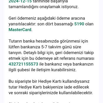 Siparişim Teslim Edilmedi, Para İadesi Yapıldı