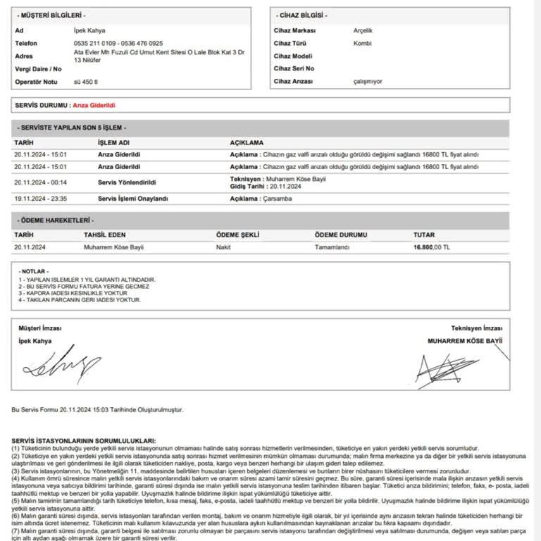 Arçelik Teknik Servis Ve Kombi Sorunu