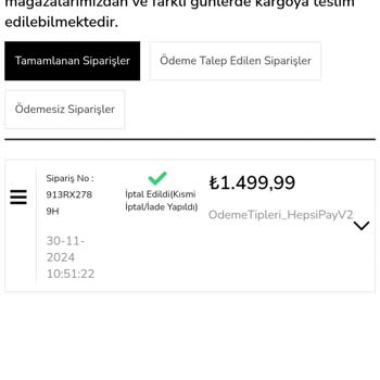 Hepsipay Üzerinden İade Edilmeyen Ücret