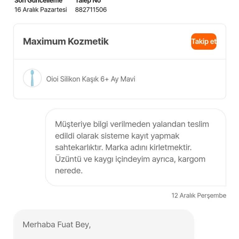Teslim Edilmeyen Sipariş Ve Çözüm Bekleyen Müşteri