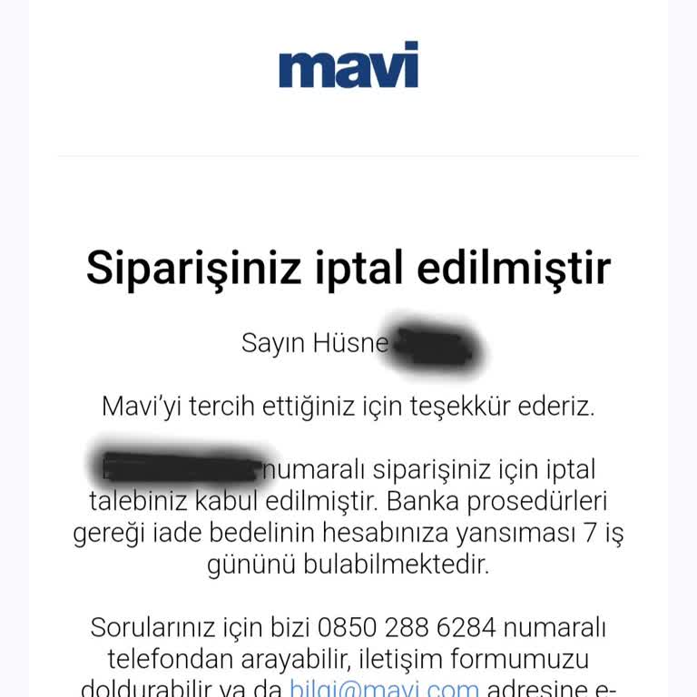 Mavi'den İptal Edilen Sipariş Ve Eksik İade Süreci