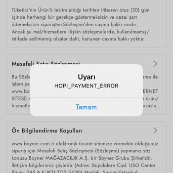 Hopi Payment Uyarısı Ve Kullanılamayan Gift Kart