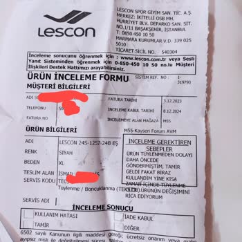 Lescon Eşofmanında Tüylenme Sorunu Ve Değişim Talebi