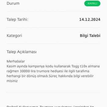 Trendyol'dan Aldığım Togg Şarj Hediye Kodu Yüklenmedi