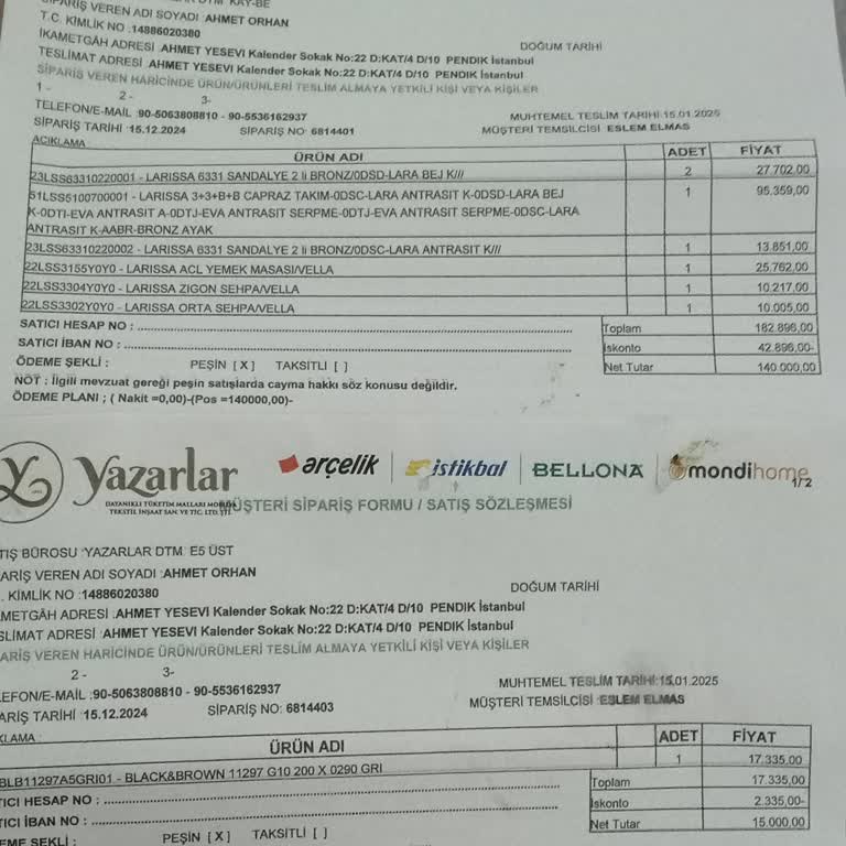 Mobilya Satın Alımında Etik Dışı Para Talebi