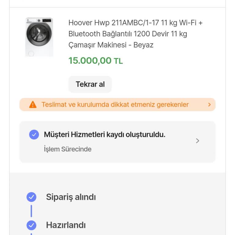 Teslim Edilmeyen Çamaşır Makinesi Ve İletişim Sorunları