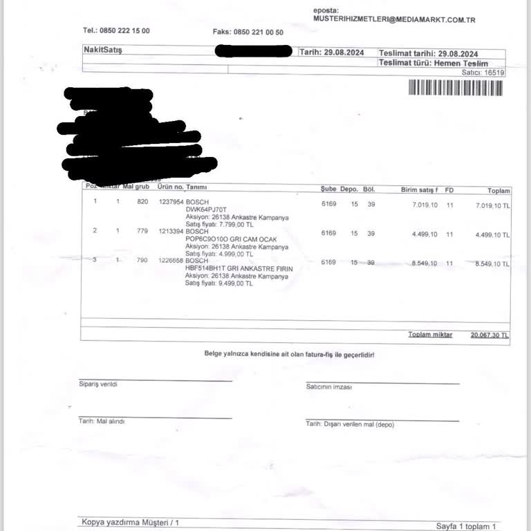 Bosch Ankastre Set Teslimat Sorunu Ve Maddi Kayıp