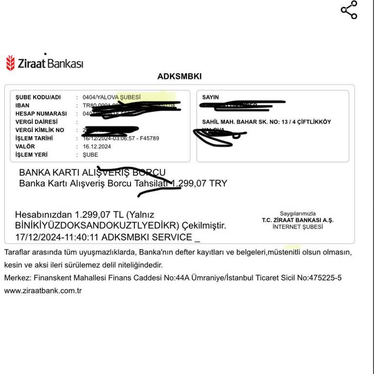 Ziraat Bankası'ndan Bilgim Dışında Yapılan Kesinti