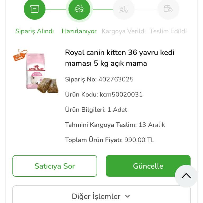 Kedi Maması Siparişimde Gecikme Ve İptal Sorunu