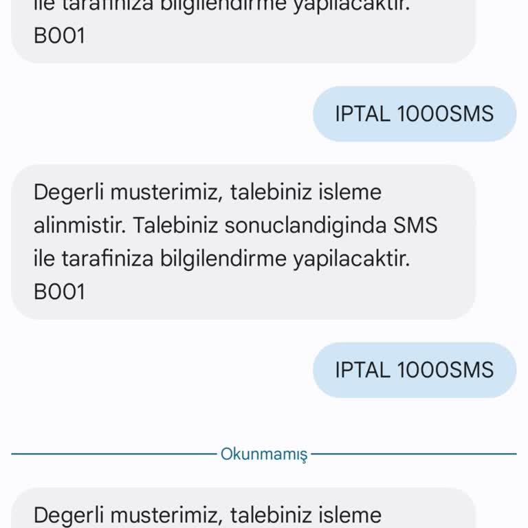 Bimcell SMS Paketi İptali Sorunu