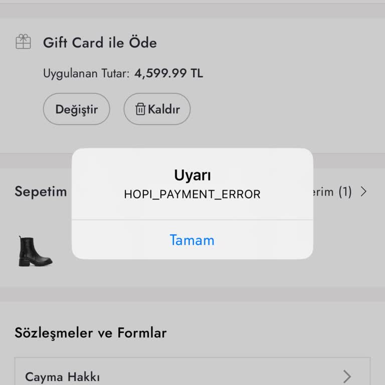 Boyner Uygulamasında Gift Card İle Ödeme Sorunu