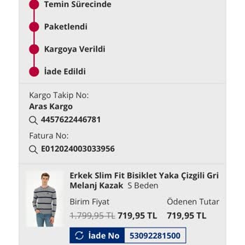 Ürün İadesinde Eksik Ücret İadesi Sorunu
