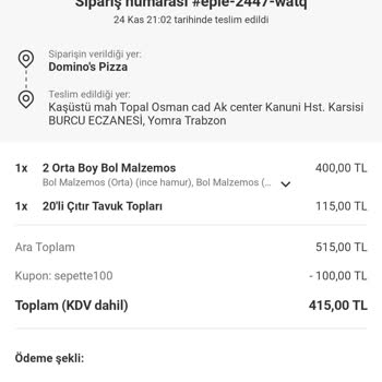 Geç Gelen Soğuk Pizza Ve İade Sorunu