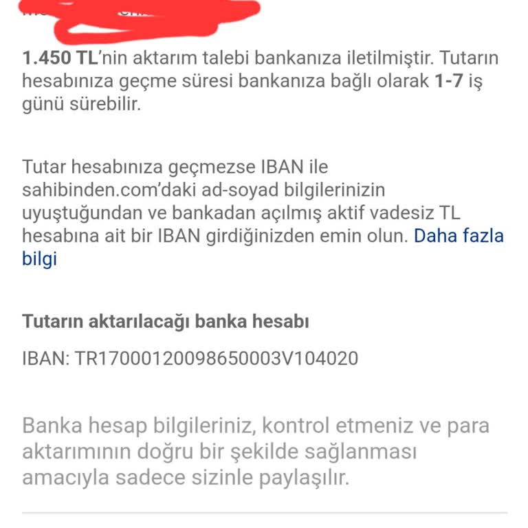 Yanlış İBAN Sebebiyle Ödeme Sorunu