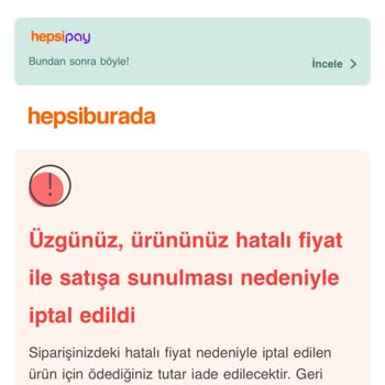 Hatalı Fiyat Gerekçesiyle İptal Edilen Sipariş