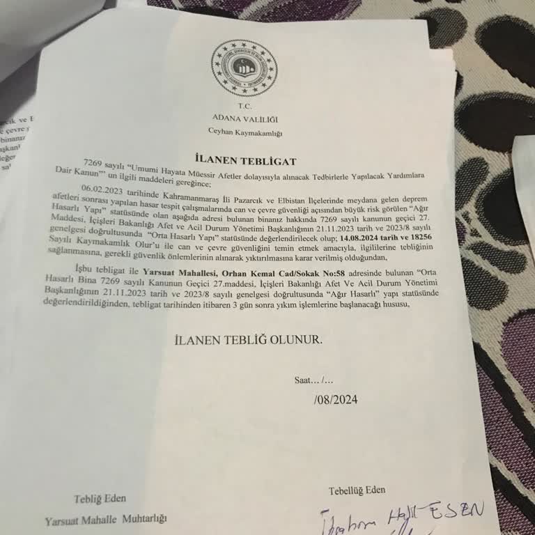 Poliçe Ödemesi Ve Yıkım Tebligatı Mağduriyeti