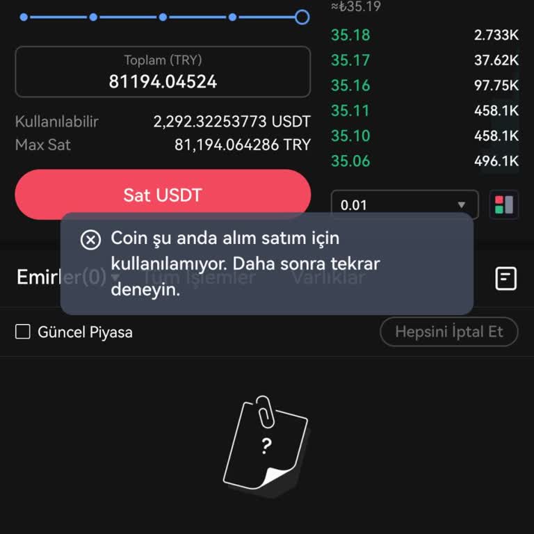 USDT/TRY İşlem Hatası Ve Güven Sorunu