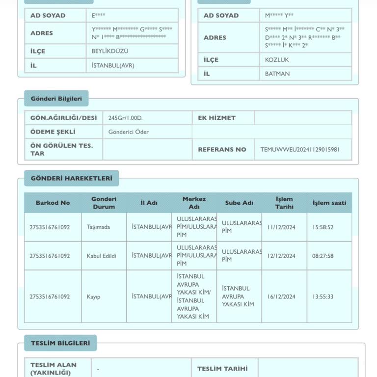 Kayıp Kargo Ve Yetersiz Müşteri Hizmeti