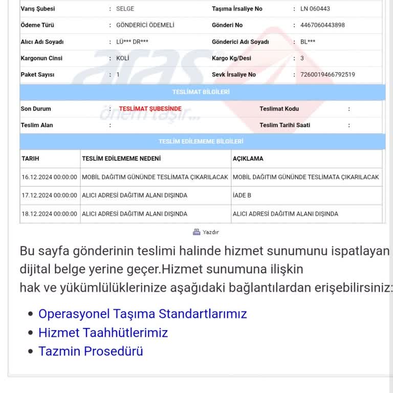 Aras Kargo Selge Şubesi: Teslimat Sorunları Ve Müşteri Mağduriyeti