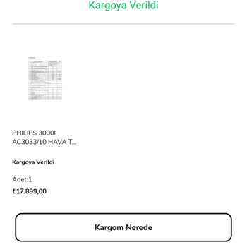 Kargo Bilgisi Verilmeyen Philips Hava Temizleyici Siparişi
