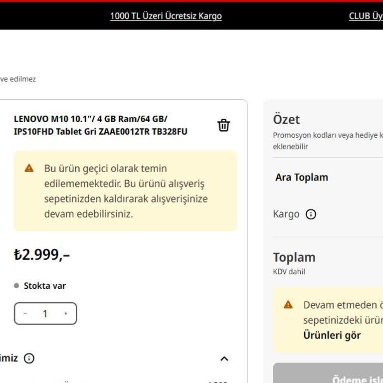 Stokta Görünen Ürün Sepete Eklenemiyor