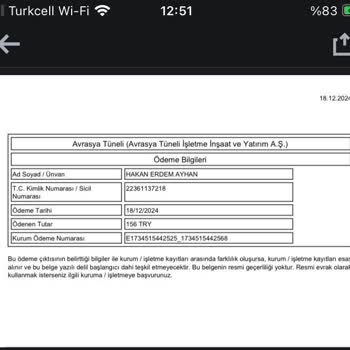 Avrasya Tüneli'nde Hatalı HGS Ücreti Ve Geciken Düzeltme