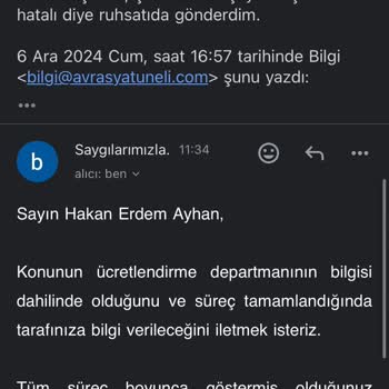 Avrasya Tüneli'nde Hatalı HGS Ücreti Ve Geciken Düzeltme