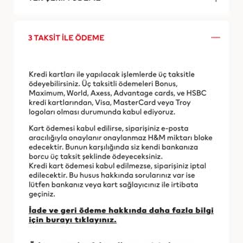 H&M Online Alışverişte Taksit Sorunu Ve Yetersiz Müşteri Hizmetleri