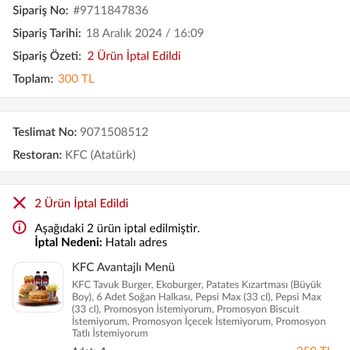 Yanlış Adres Nedeniyle İptal Edilen Siparişin Ücreti İade Edilmedi