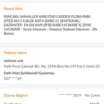 Yanlış Adres Nedeniyle İptal Edilen Siparişin Ücreti İade Edilmedi