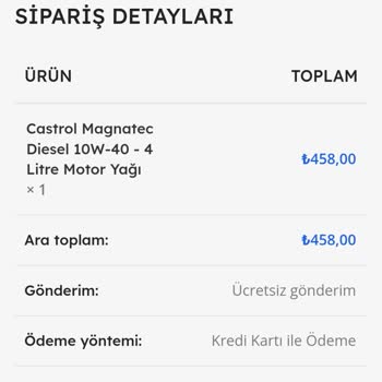 Motor Yağı Siparişim Nerede?