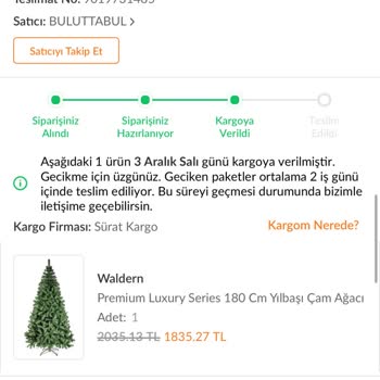 Yılbaşı Ağacı Siparişimde Teslimat Sorunu Ve Maddi Zarar