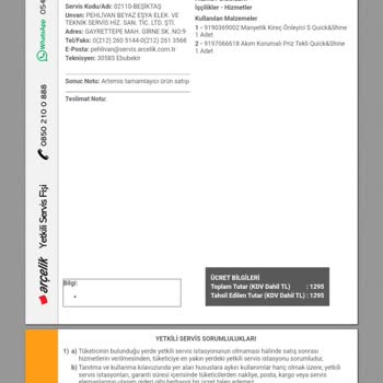 Arçelik Servis Hatası Ve Maddi Zarar