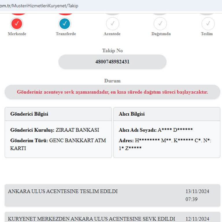 Kuryenet İletişim Sorunu Ve Teslim Edilmeyen Banka Kartı