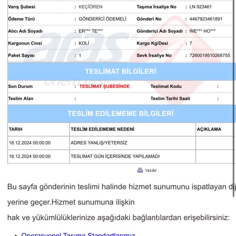 Adres Yanlış Notu İle Mağduriyet: Aras Kargo Teslimat Sorunu