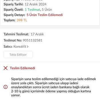 Teslim Edilmeyen Ürün İçin Başlatılan İade Süreci