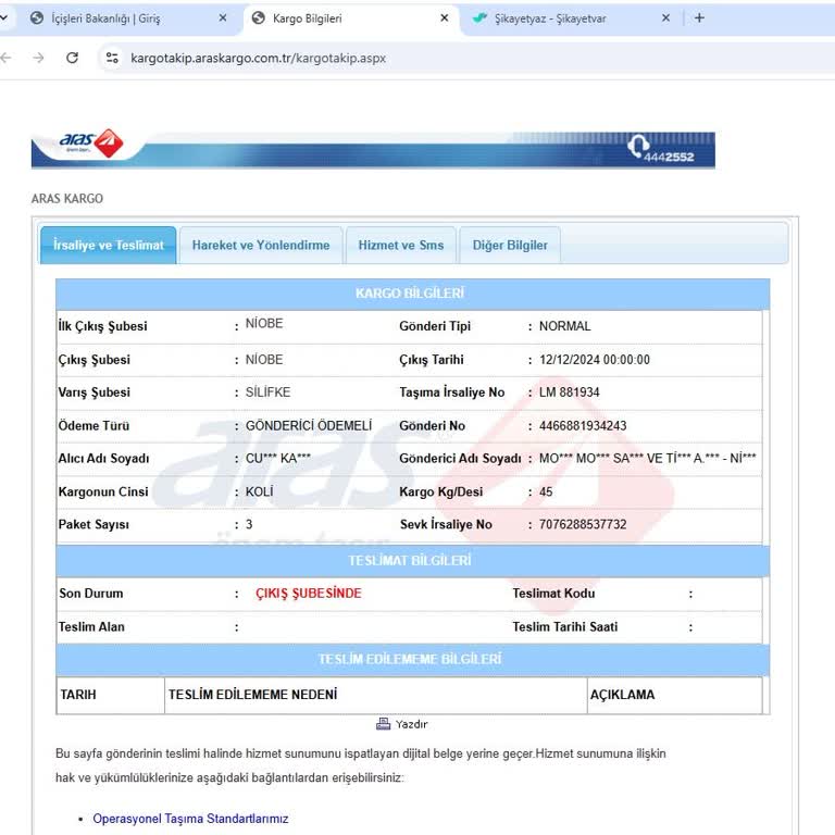Aras Kargo'nun Teslimat Gecikmesi Ve İletişim Sorunları