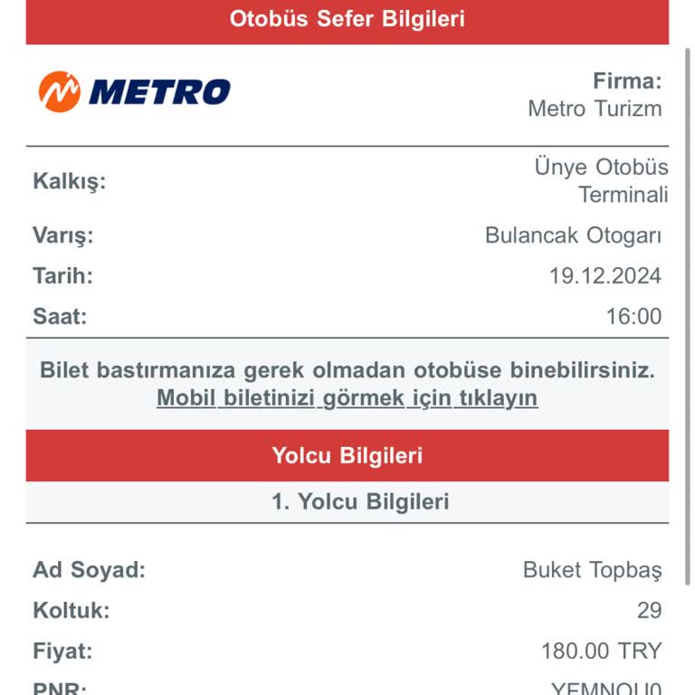 Yanlış Bilet İşlemi: İstanbul'da Yaşarken Ünye-Bulancak Bileti